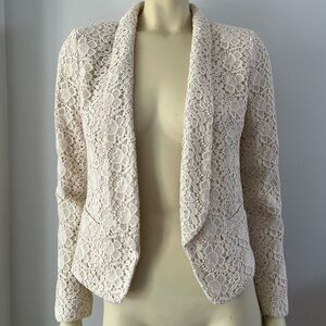 NWT Ann Taylor LOFT Crochet Lace Blazer Ivory Cream  Lapel Pocket Jacket 2